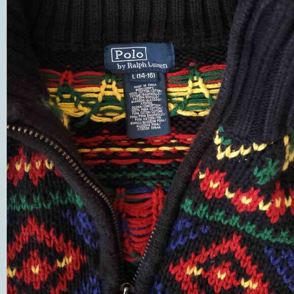 Boy's Polo Ralph Lauren Fair Isle Cotton Quarter Zip Mock Sweater Boy's 14-16 - Picture 4 of 5